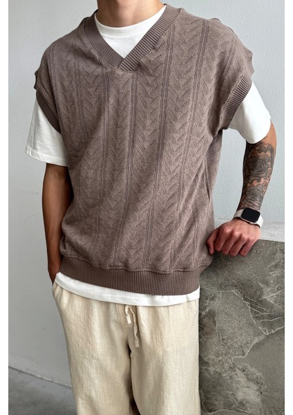 Kahverengi Oversize Triko Süveter