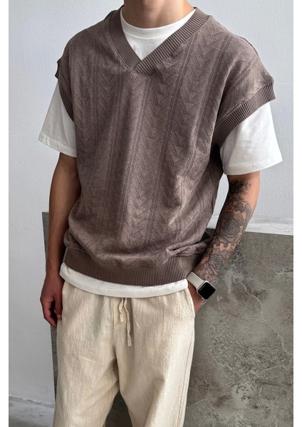 Kahverengi Oversize Triko Süveter