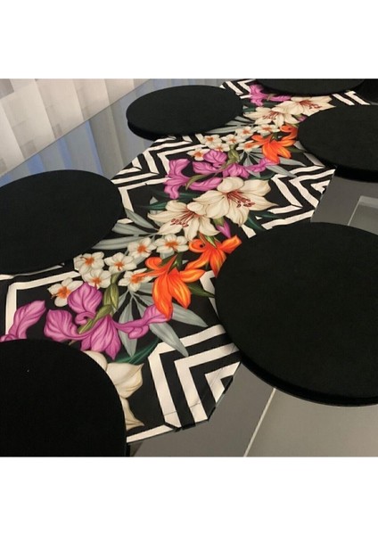 Zambak Desenli Runner ve Supla Seti, şık ve kullanışlı ev dekoru, 6'lı, dikdörtgen, polyester