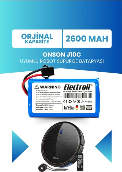 Onson J10c Uyumlu Batarya (ORJİNAL KAPASİTE) 2600mah Pil Robot Süpürge Batarya Değişimi