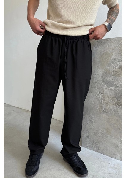 Siyah Regular Fit Keten Pantolon fiyatları