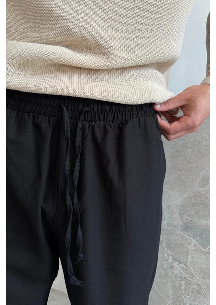 Siyah Regular Fit Keten Pantolon modelleri