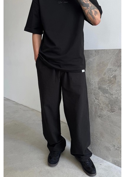Siyah Baggy Keten Pantolon