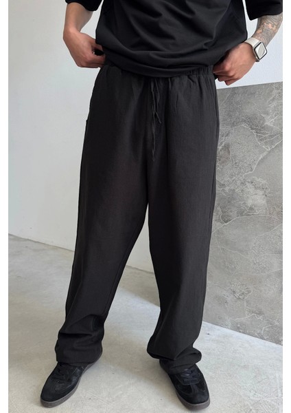 Siyah Baggy Keten Pantolon
