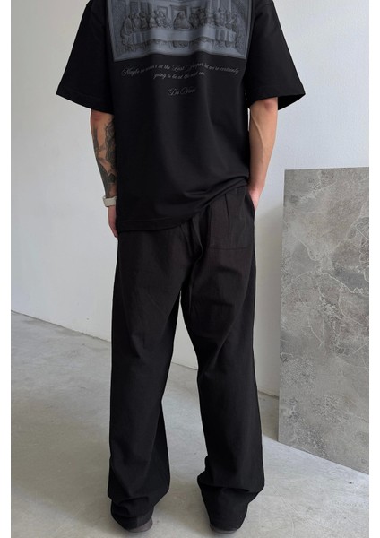 Siyah Baggy Keten Pantolon