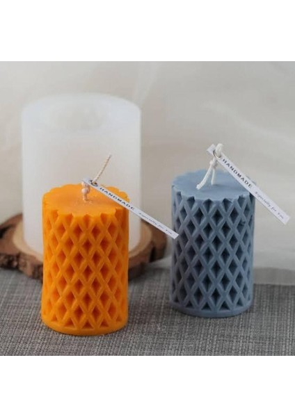 Pembe Balmumu Sütun Mum Kalıbı, El Yapımı, Şık Tasarım, Kokusuz, Tek Parça