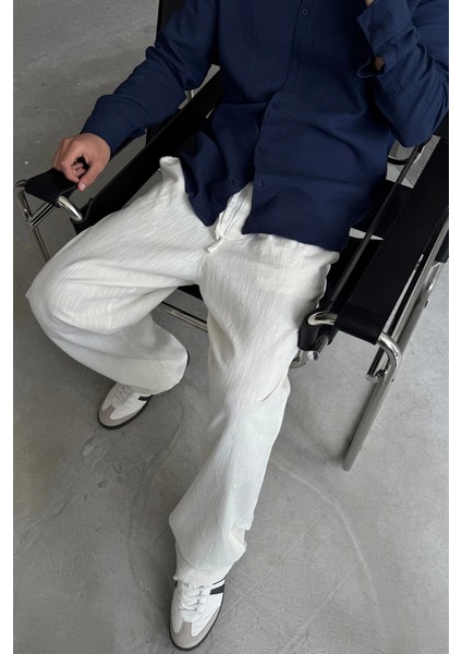 Beyaz Baggy Keten Pantolon