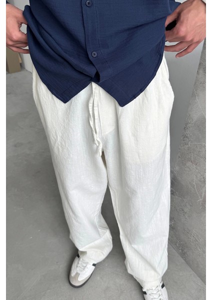 Beyaz Baggy Keten Pantolon modelleri