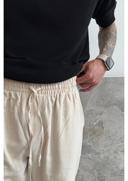 Bej Regular Fit Keten Pantolon