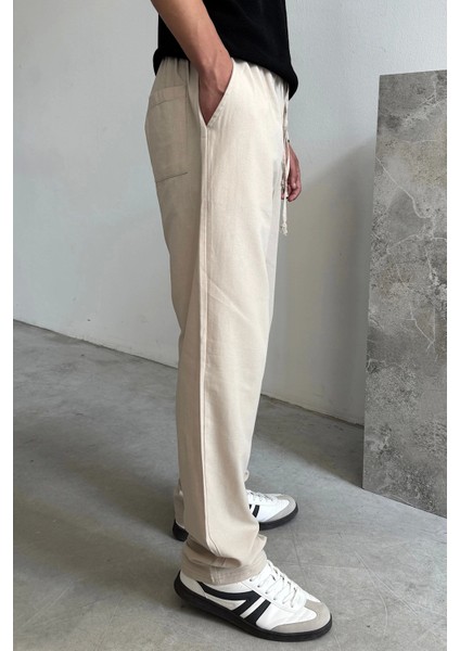 Bej Regular Fit Keten Pantolon