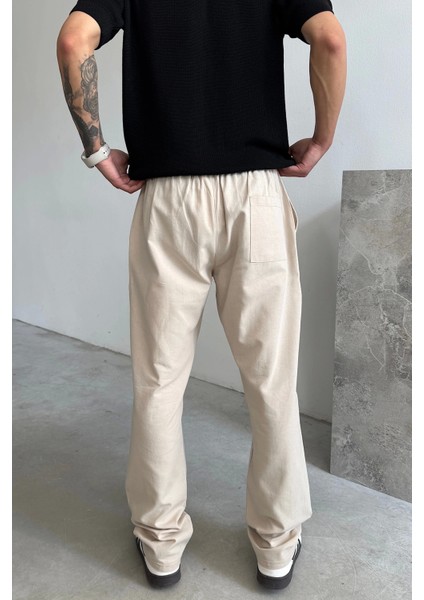 Bej Regular Fit Keten Pantolon