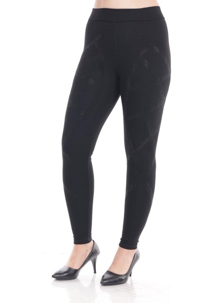 Siyah Geometrik Taş Işlemeli Tayt