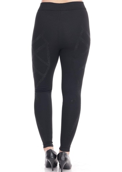 Siyah Geometrik Taş Işlemeli Tayt indirimleri