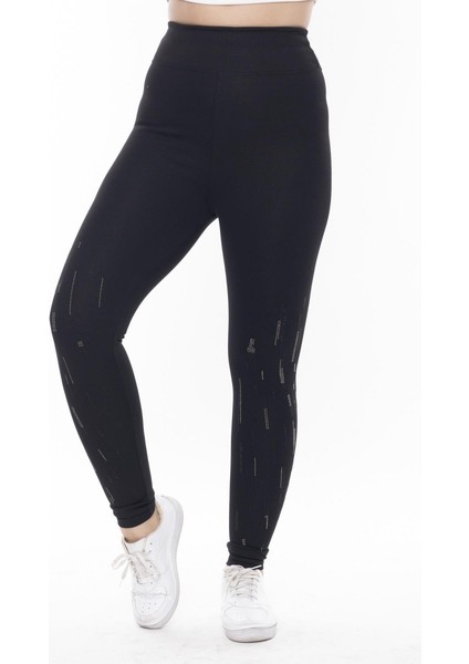 Siyah Paça Taş Işlemeli Toparlayıcı Tayt