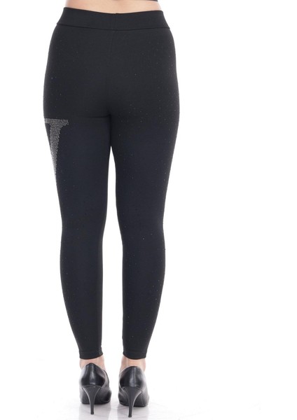 Siyah Önü Beyaz W Taş Işlemeli Tayt fiyatları