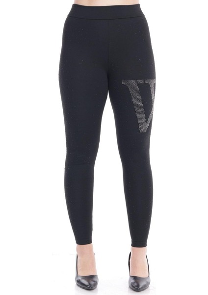 Siyah Önü Beyaz W Taş Işlemeli Tayt modelleri