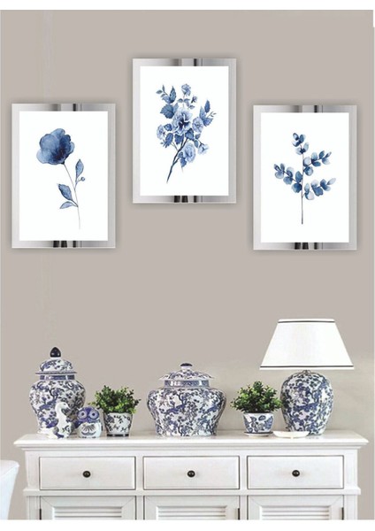 Dekoratif Duvar Dekorasyon 3 Parça Modern Aynalı Pleksi Çerçeveli Mdf Tablo 3 Lü Seti