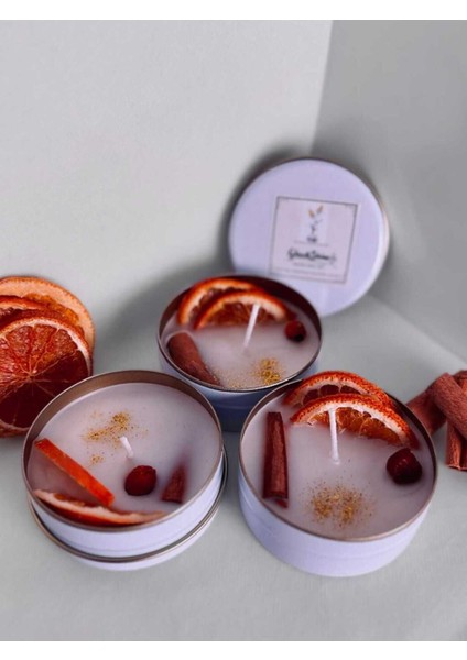 Beyaz Çelik Kutuda Portakal ve Tarçın Kokulu Mum Aroması, Bahar Ferahlığı