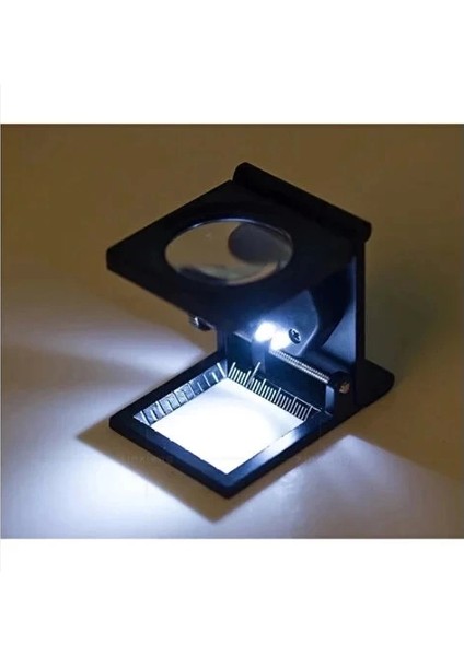 28X28 mm Katlanır Sayaçlı Metal Lüp, 2 LED Işıklı Büyüteç Tekstil TH9005A