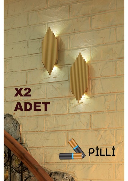 Pilli Modern Dekoratif Duvar Aydınlatması Aplik Gece Lambası 2'li Set