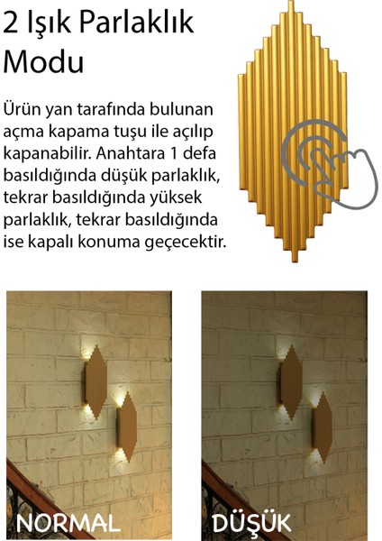 Pilli Modern Dekoratif Duvar Aydınlatması Aplik Gece Lambası 2'li Set