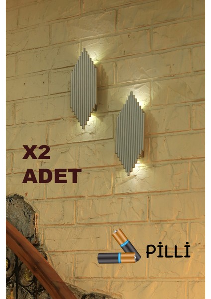 Pilli Modern Dekoratif Duvar Aydınlatması Aplik Gece Lambası 2'li Set