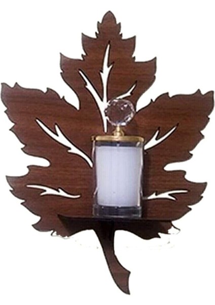 3'lü Ahşap Çınar Yaprağı Duvar Süsü ve Mumluk Seti, Kahverengi, Modern Stil
