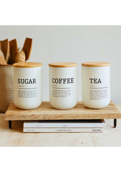 Mutfak 3 Lü Bambu Kapaklı Beyaz Cam Çay Şeker Kahve Saklama Kavanoz Takımı Baharatlık Düzenleme Beyaz 800 ML * 3 fiyatları