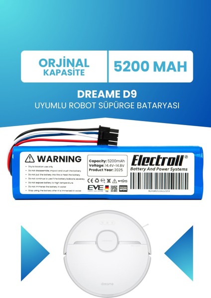 Dreame D9 Uyumlu Batarya (ORJİNAL KAPASİTE) 5200mah Pil Robot Süpürge Bataryası Değişimi