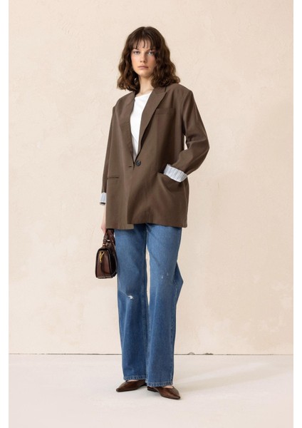 Çizgili Astarlı Modal Spor Ceket Kahve 8258 fırsatları