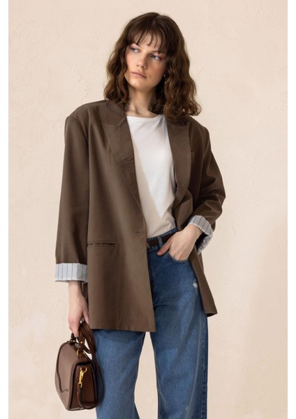 Çizgili Astarlı Modal Spor Ceket Kahve 8258 indirimleri