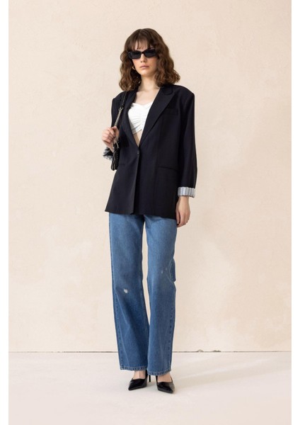 Çizgili Astarlı Modal Spor Ceket Siyah 8258 modelleri