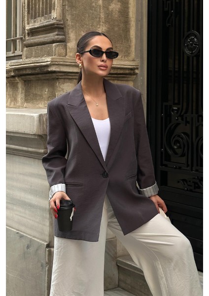 Çizgili Astarlı Modal Spor Ceket Antrasit 8258