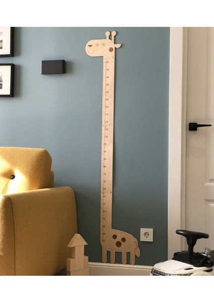 Ahşap Bebek ve Çocuk Büyüme Grafiği, Doğa Temalı, Beyaz, Duvar Ölçer
