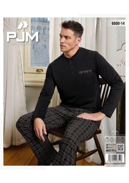 Erkek Düğme Yaka Uzun Kol Mevsimlik Pijama Takımı 6800/14 - 1 Adet