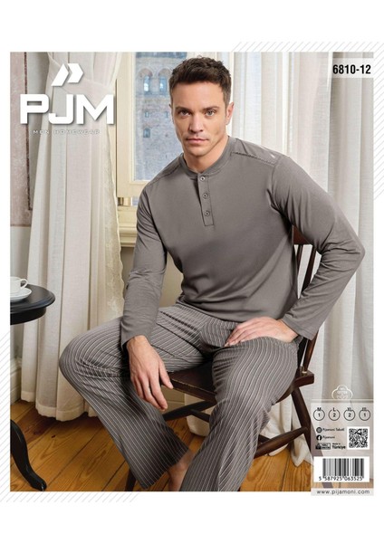 Erkek Düğme Yaka Uzun Kol Mevsimlik Pijama Takımı 6810/12 - 1 Adet