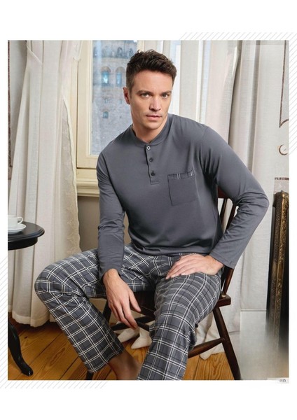 Erkek Düğme Yaka Uzun Kol Mevsimlik Pijama Takımı 6800/11 - 1 Adet