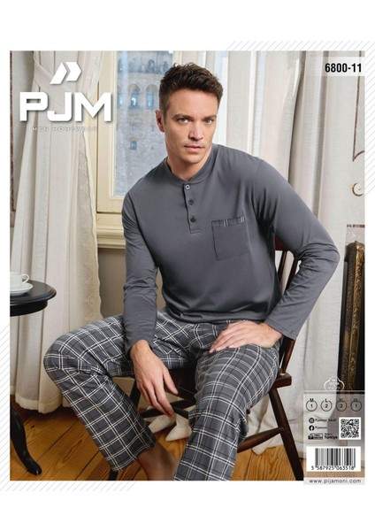 Erkek Düğme Yaka Uzun Kol Mevsimlik Pijama Takımı 6800/11 - 1 Adet