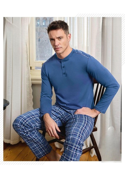 Erkek Düğme Yaka Uzun Kol Mevsimlik Pijama Takımı 6810/14 - 1 Adet