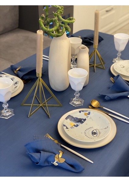 Indigo mavi kare peçete, 35x35 cm, polyester, şık ve kullanışlı ev ve davet ürünleri