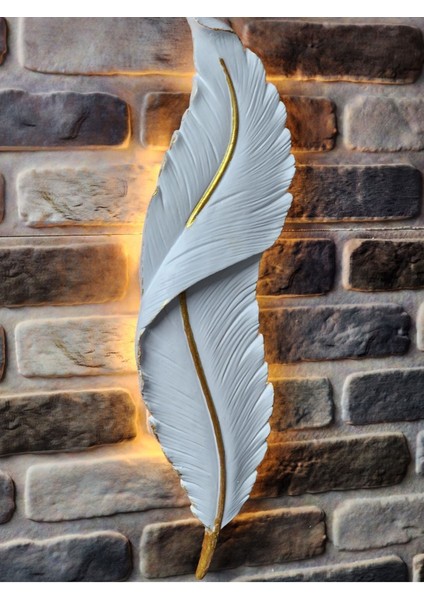 Led'li Tüy Aplik, Duvar Dekoru, 60x16, Beyaz, Pilli, Modern ve Şık Tasarım