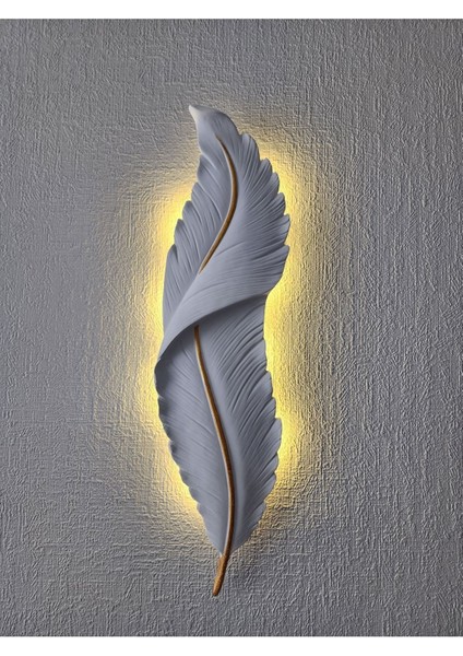 Led'li Tüy Aplik, Duvar Dekoru, 60x16, Beyaz, Pilli, Modern ve Şık Tasarım