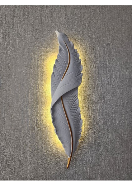Led'li Tüy Aplik, Duvar Dekoru, 60x16, Beyaz, Pilli, Modern ve Şık Tasarım