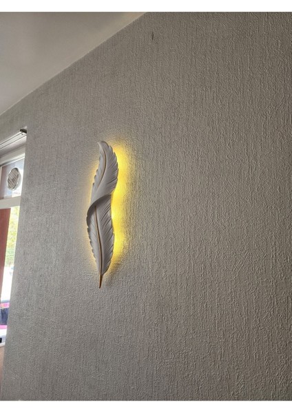 Led'li Tüy Aplik, Duvar Dekoru, 60x16, Beyaz, Pilli, Modern ve Şık Tasarım