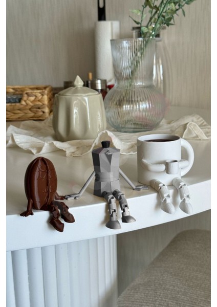 Kahve Köşesi Biblo Seti / 3 Parça / Kahve Çekirdeği / Kahve Kupası / Moka Pot