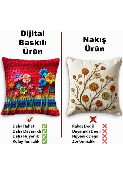Mor ve pembe nakışlı, dijital baskılı, kadife kırlent kılıfı, 2'li set