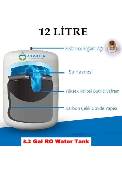 Su Arıtma Cihazı Çelik Su Tankı 3.2 Galon 12 lt Tank fiyatları