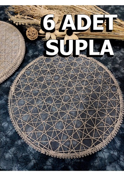 6'lı Kahve Amerikan Servis Tabak Altlığı Seti, şık yuvarlak tasarım ve polyester malzeme