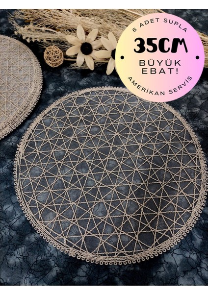 6'lı Kahve Amerikan Servis Tabak Altlığı Seti, şık yuvarlak tasarım ve polyester malzeme fiyatları