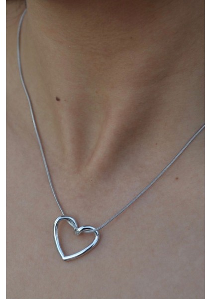 Çelik Valentine’s Düğüm Kalp Kolye Içi Boş Kalp Silver